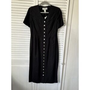 NWT Women's Orvis Linen Blend Dress Size Petite 10 Black Cottagecore Modest